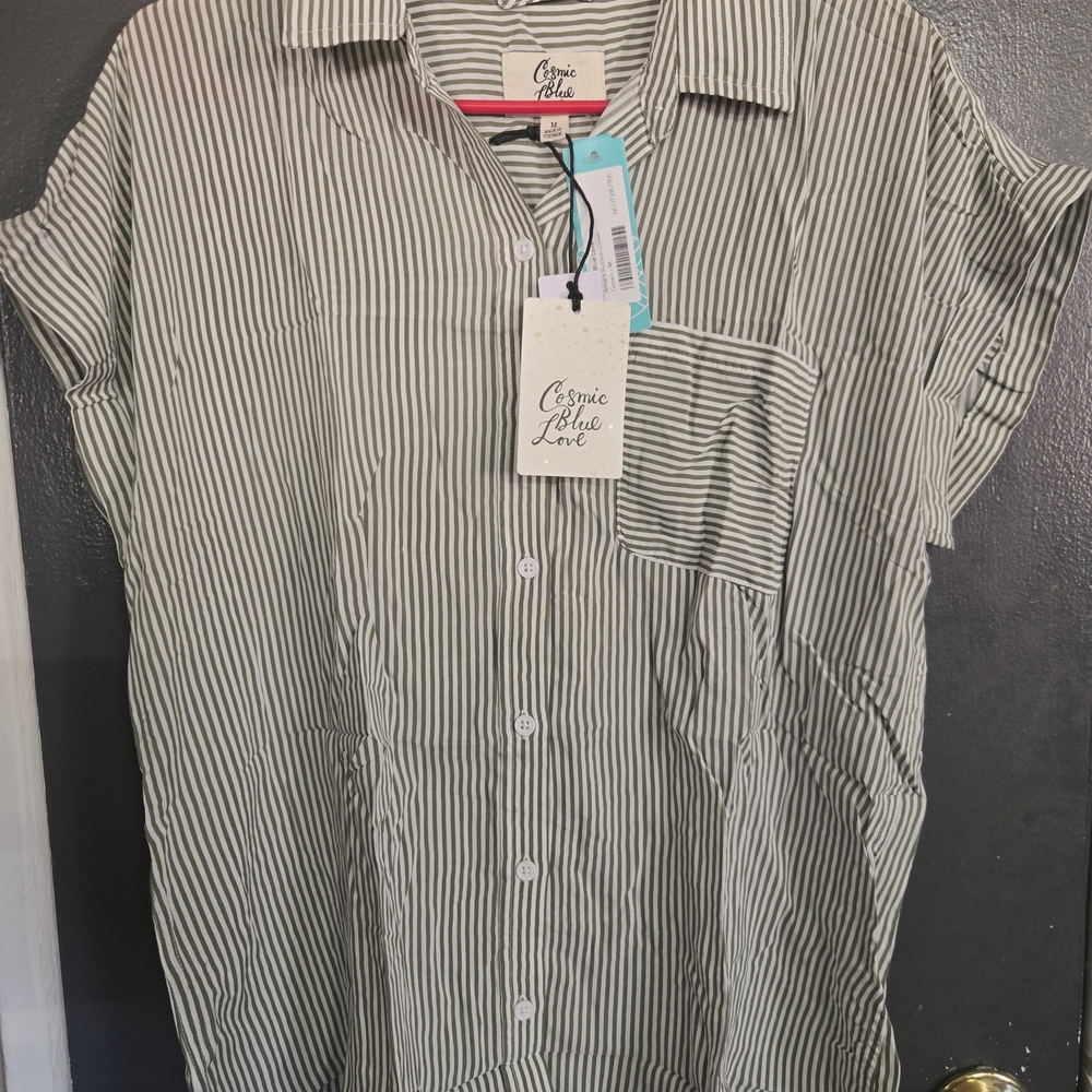 Cosmic Love Green Striped Women's Blouse
